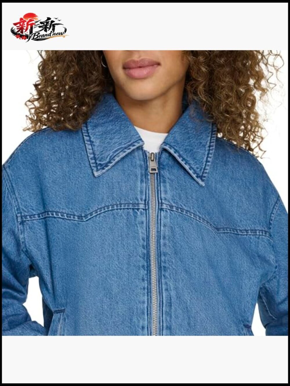 Western Denim Bomber Jacket with Arcuate Stitching - Picture 7 of 7
